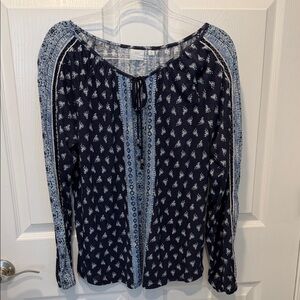 new directions Navy Printed Peasant Blouse